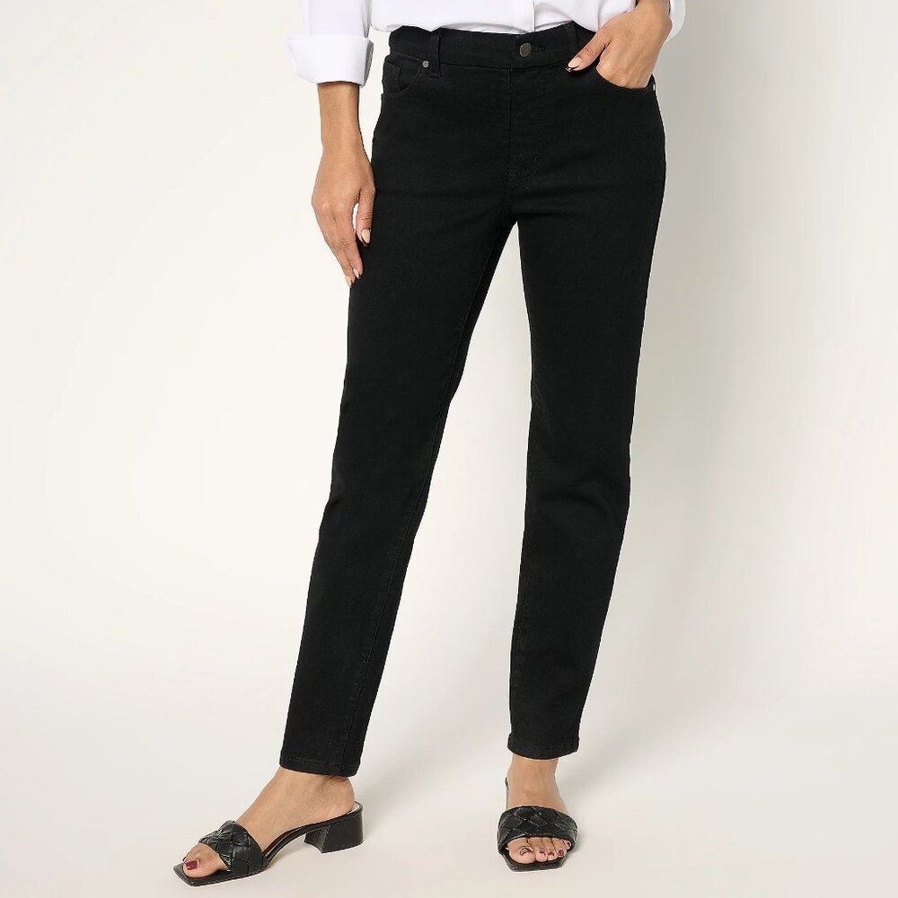 Women with Control Contour Curves Regular Black Wash Denim Pants - Sz 14 a679600